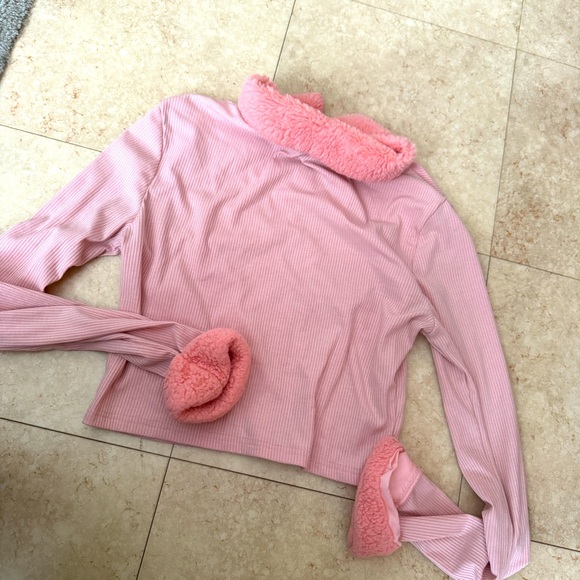Pink Long Sleeve Fluffy Zip Up Jacket - Picture 3 of 3